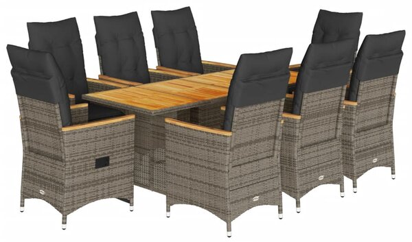 9 részes szürke polyrattan kerti étkezőgarnitúra párnával