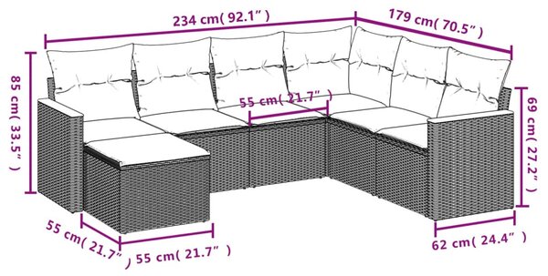 7 részes fekete polyrattan kerti ülőgarnitúra párnával