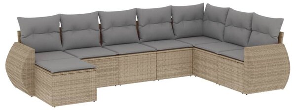 8 részes bézs polyrattan kerti ülőgarnitúra párnával