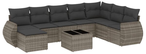 9 részes szürke polyrattan kerti ülőgarnitúra párnákkal