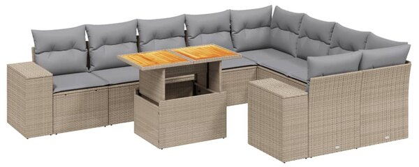 10 részes bézs polyrattan kerti ülőgarnitúra párnával