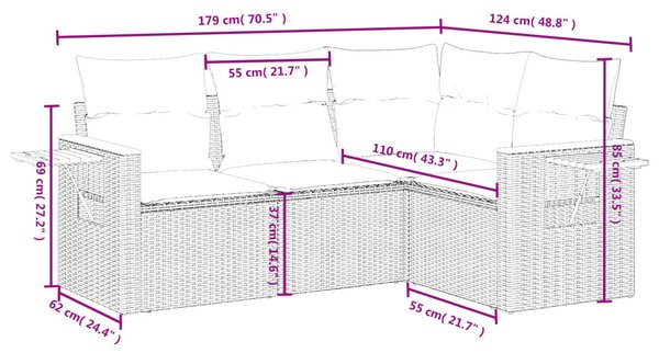 4 részes fekete polyrattan kerti ülőgarnitúra párnákkal