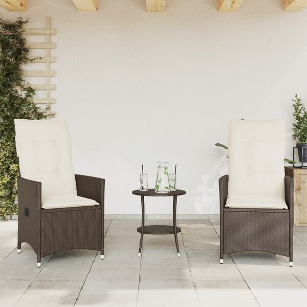 3 részes barna polyrattan bisztrógarnitúra párnákkal