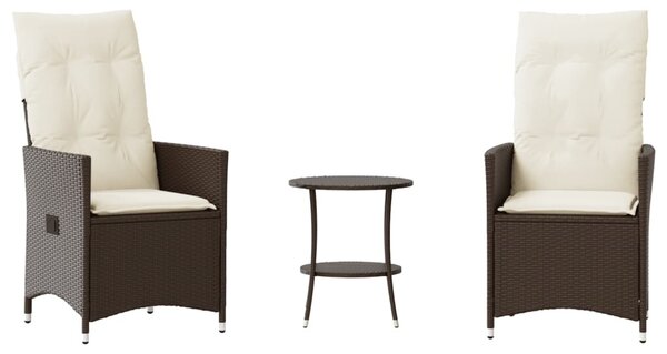 3 részes barna polyrattan bisztrógarnitúra párnákkal