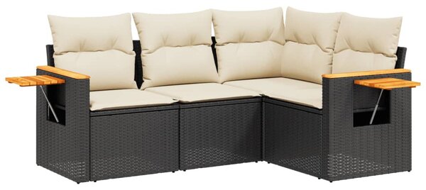 4 részes fekete polyrattan kerti ülőgarnitúra párnákkal