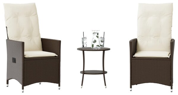 3 részes barna polyrattan bisztrógarnitúra párnákkal