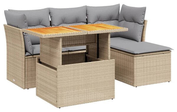 6 részes bézs polyrattan kerti ülőgarnitúra párnával