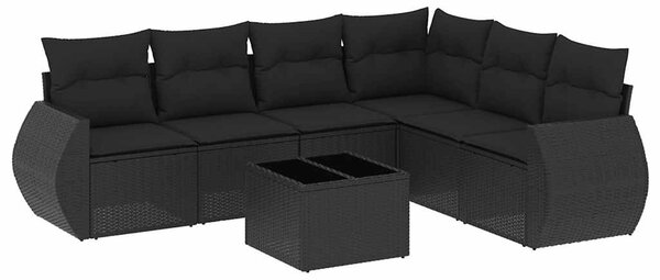 7 részes fekete polyrattan kerti ülőgarnitúra párnával