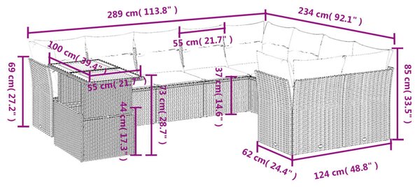 10 részes bézs polyrattan kerti ülőgarnitúra párnával