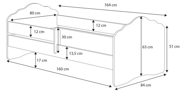 Kobi Egyszemélyes ágy Wave 160x80, védőkorláttal