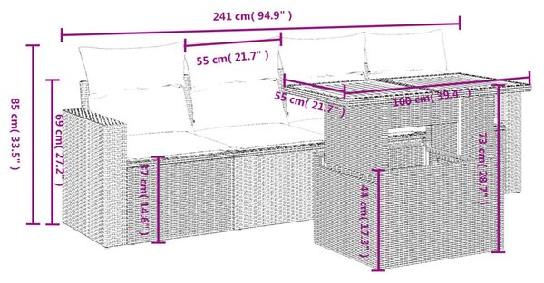 5 részes bézs polyrattan kerti ülőgarnitúra párnákkal