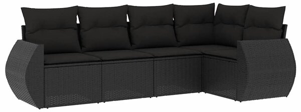 5 részes fekete polyrattan kerti kanapészett párnákkal