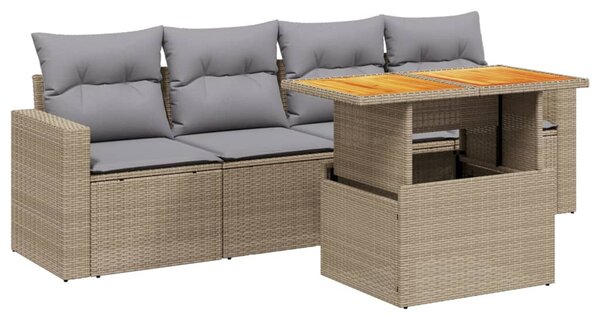 5 részes bézs polyrattan kerti ülőgarnitúra párnákkal