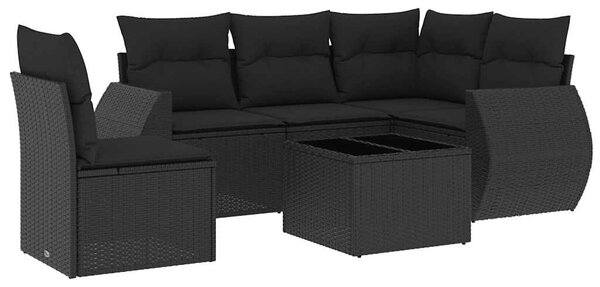 6 részes fekete polyrattan kerti ülőgarnitúra párnákkal