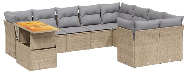 10 részes bézs polyrattan kerti ülőgarnitúra párnával