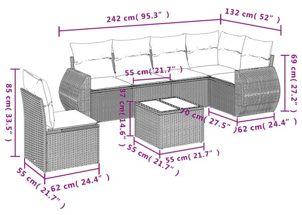 7 részes fekete polyrattan kerti ülőgarnitúra párnával