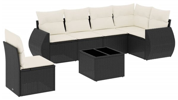 7 részes fekete polyrattan kerti ülőgarnitúra párnával