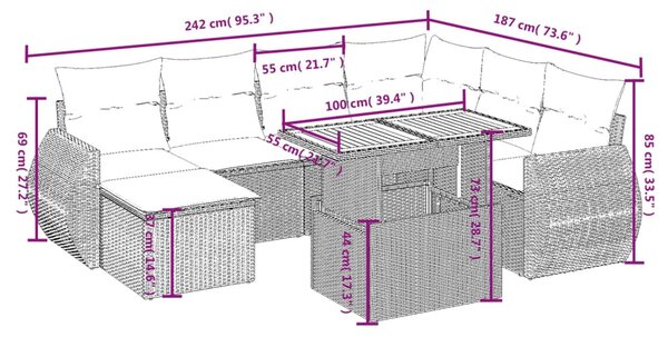 8 részes bézs polyrattan kerti ülőgarnitúra párnával