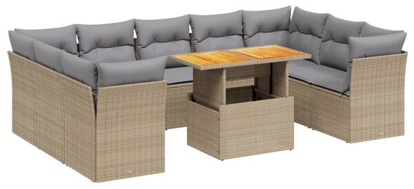 10 részes bézs polyrattan kerti ülőgarnitúra párnával