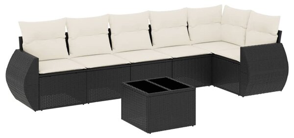 7 részes fekete polyrattan kerti ülőgarnitúra párnával