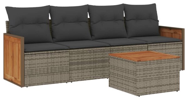 5 részes szürke polyrattan kerti ülőgarnitúra párnákkal