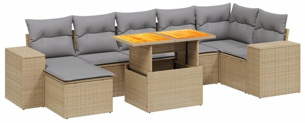 8 részes bézs polyrattan kerti ülőgarnitúra párnával