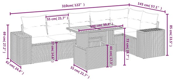 7 részes bézs polyrattan kerti ülőgarnitúra párnákkal