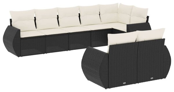 8 részes fekete polyrattan kerti ülőgarnitúra párnákkal