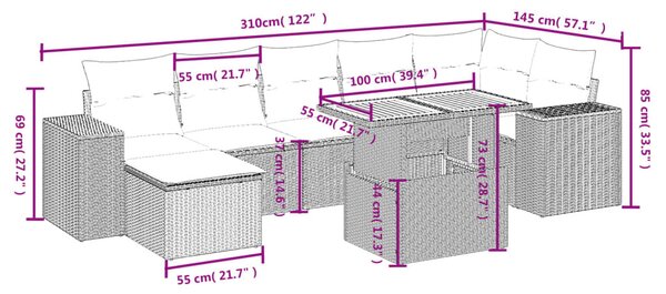8 részes bézs polyrattan kerti ülőgarnitúra párnával