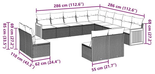 13 részes fekete polyrattan kerti ülőgarnitúra párnákkal