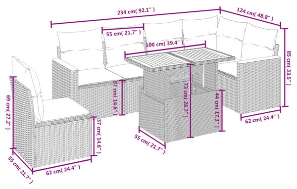 7 részes bézs polyrattan kerti ülőgarnitúra párnákkal