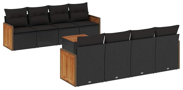 9 részes fekete polyrattan kerti ülőgarnitúra párnákkal