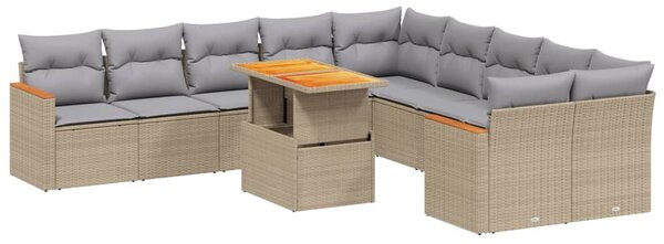 11 részes bézs polyrattan kerti ülőgarnitúra párnákkal
