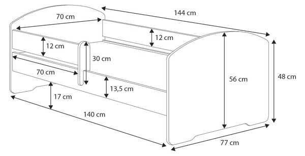 Luk 140x70 gyermekágy korlátokkal - Versenyautó