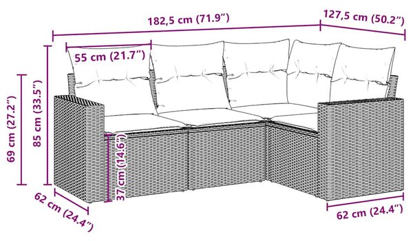 4 részes barna polyrattan kerti ülőgarnitúra párnákkal