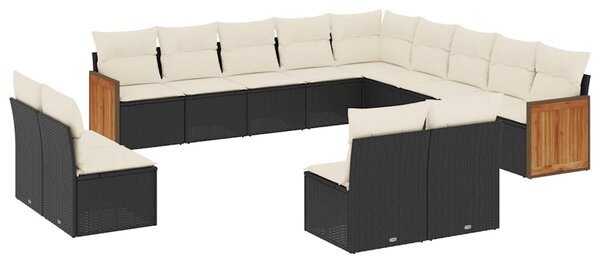 13 részes fekete polyrattan kerti ülőgarnitúra párnákkal