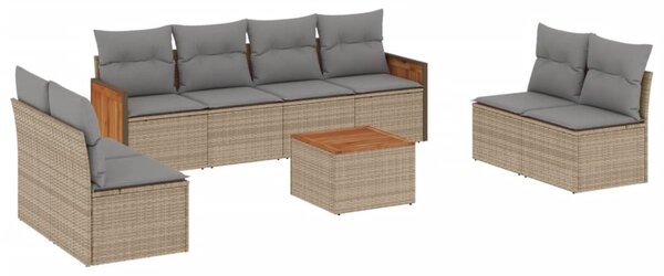 9 részes bézs polyrattan kerti ülőgarnitúra párnákkal