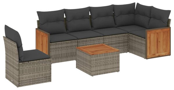 7 részes szürke polyrattan kerti ülőgarnitúra párnákkal