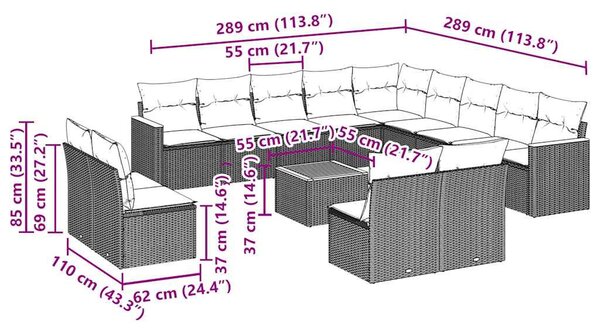14 részes fekete polyrattan kerti ülőgarnitúra párnákkal