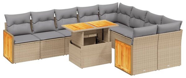 10 részes bézs polyrattan kerti ülőgarnitúra párnával