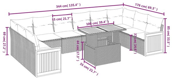 11 részes bézs polyrattan kerti ülőgarnitúra párnákkal