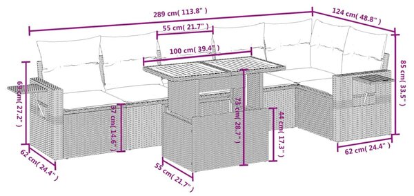 7 részes bézs polyrattan kerti ülőgarnitúra párnákkal