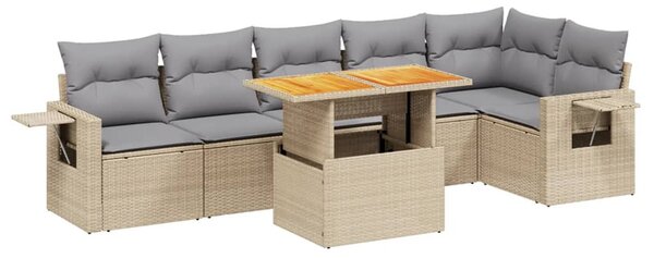 7 részes bézs polyrattan kerti ülőgarnitúra párnákkal
