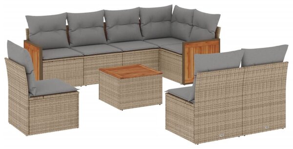 9 részes bézs polyrattan kerti ülőgarnitúra párnákkal
