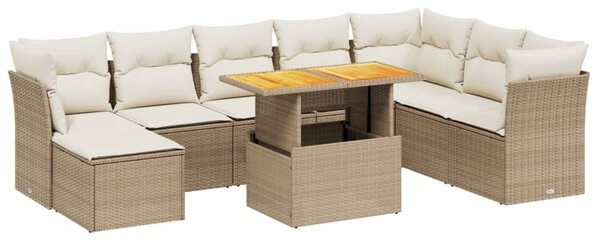 9 részes bézs polyrattan kerti ülőgarnitúra párnákkal