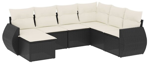 7 részes fekete polyrattan kerti ülőgarnitúra párnával