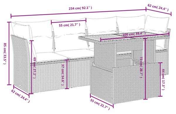 5 részes bézs polyrattan kerti ülőgarnitúra párnákkal