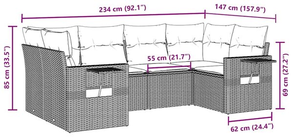 6 részes barna polyrattan kerti ülőgarnitúra párnával