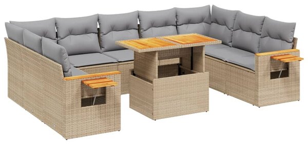 11 részes bézs polyrattan kerti ülőgarnitúra párnákkal