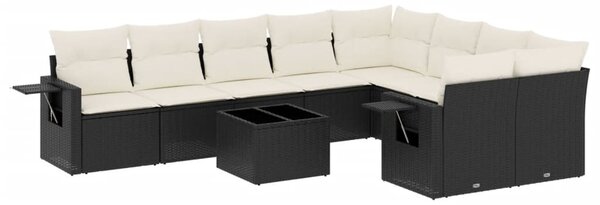10 részes fekete polyrattan kerti ülőgarnitúra párnákkal